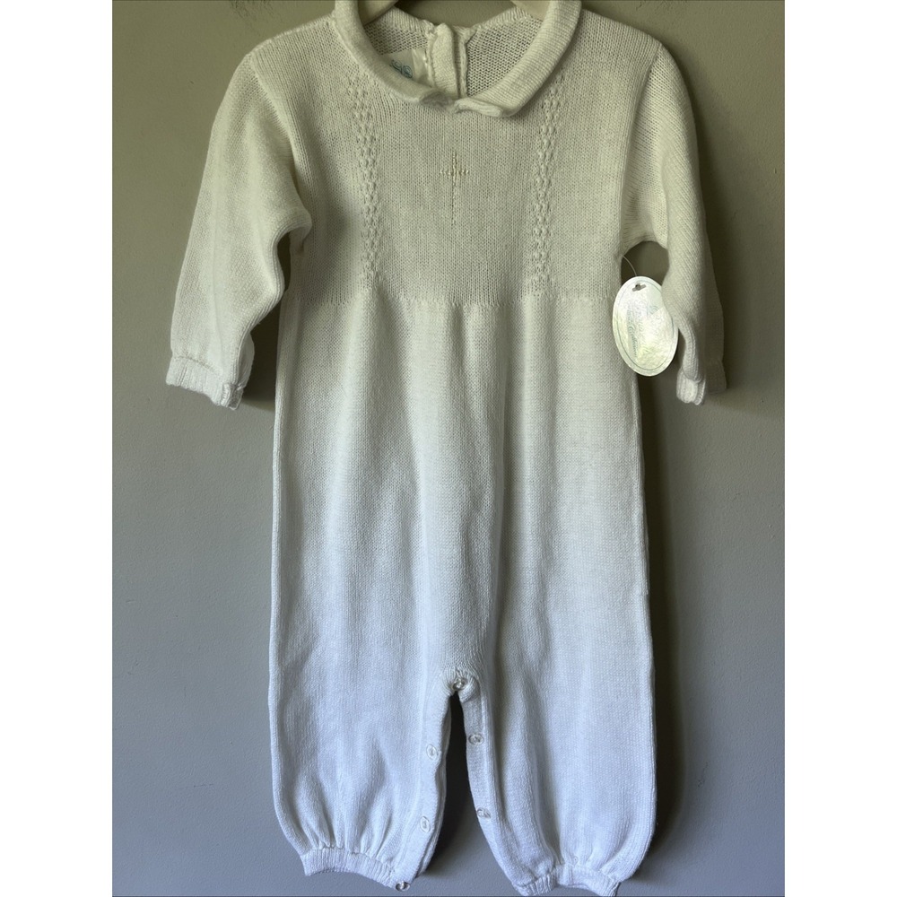 Vintage Baby's Trousseau 18M Boy's White Cotton Knit Christening Baptism Outfit